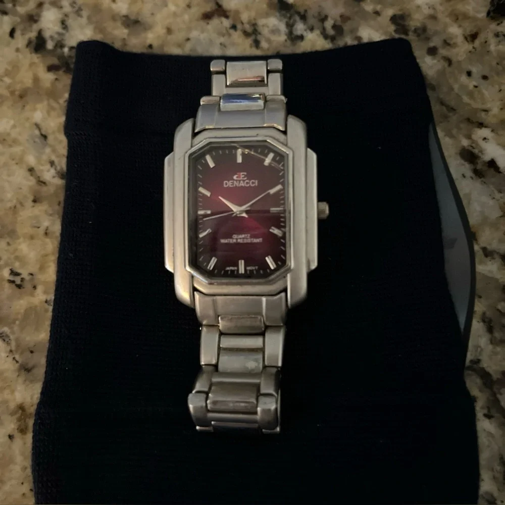 DENACCI Stainless‎ Steel Watch with Burgundy Dial